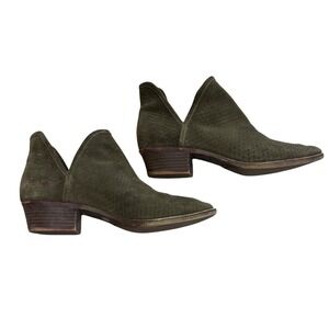 Lucky Brand Suede Perforated V Cut Ankle Booties Olive Green Women's Size 9M